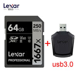 Lexar SD Card 1667X Original 250MB/s  64GB 128GB 256GB SDXC UHS-II U3 Flash Memory Card For 3D 4K Digital Camera