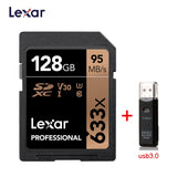Lexar SD Card 633x Original 95M/s 32GB U1 SDHC 64GB 128GB 256GB 512G U3  SDXC Class 10 Memory Card For 1080p 3D 4K video Camera