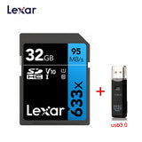 Lexar SD Card 633x Original 95M/s 32GB U1 SDHC 64GB 128GB 256GB 512G U3  SDXC Class 10 Memory Card For 1080p 3D 4K video Camera