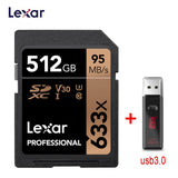 Lexar SD Card 633x Original 95M/s 32GB U1 SDHC 64GB 128GB 256GB 512G U3  SDXC Class 10 Memory Card For 1080p 3D 4K video Camera